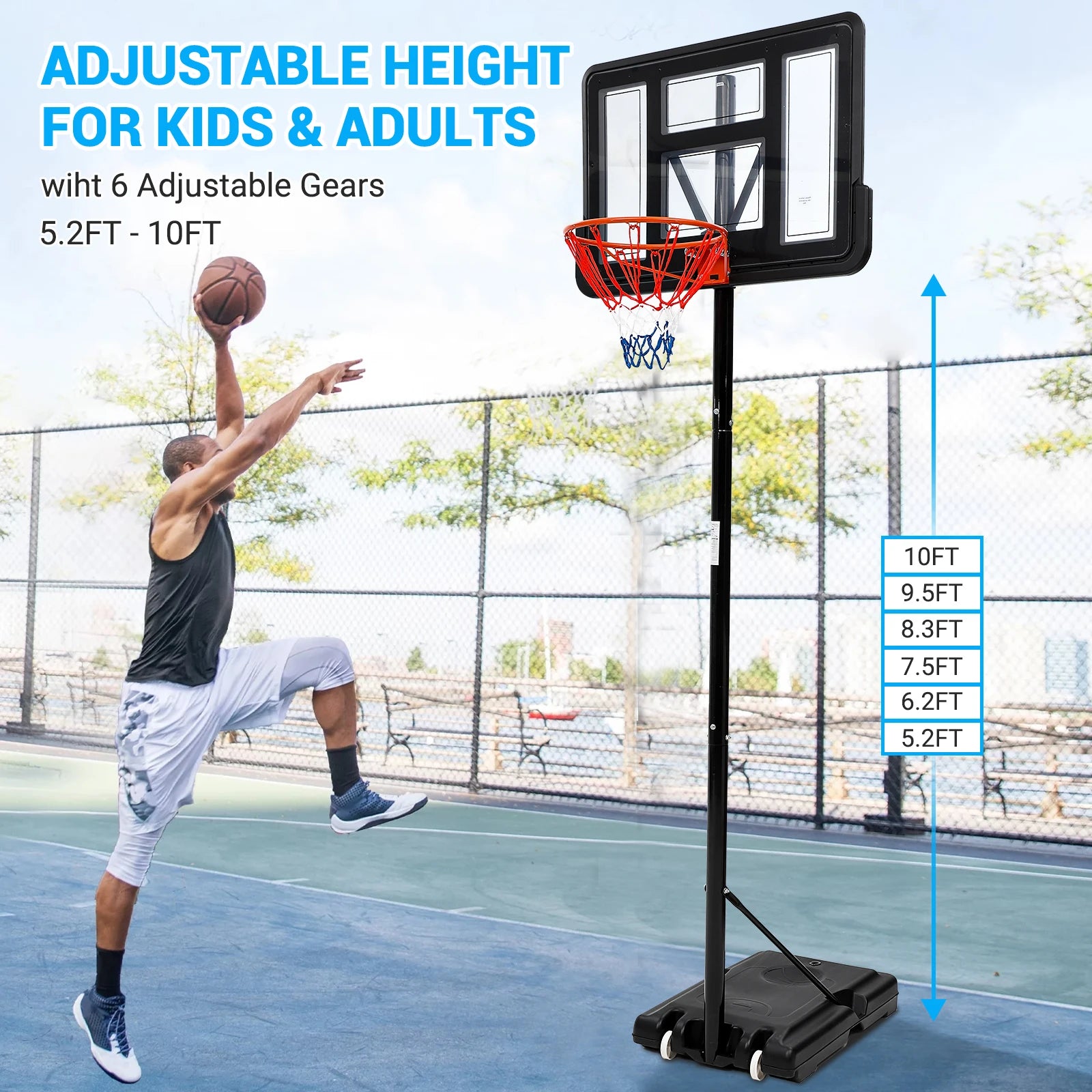 Basketball Hoop Outdoor 5.2ft-10ft