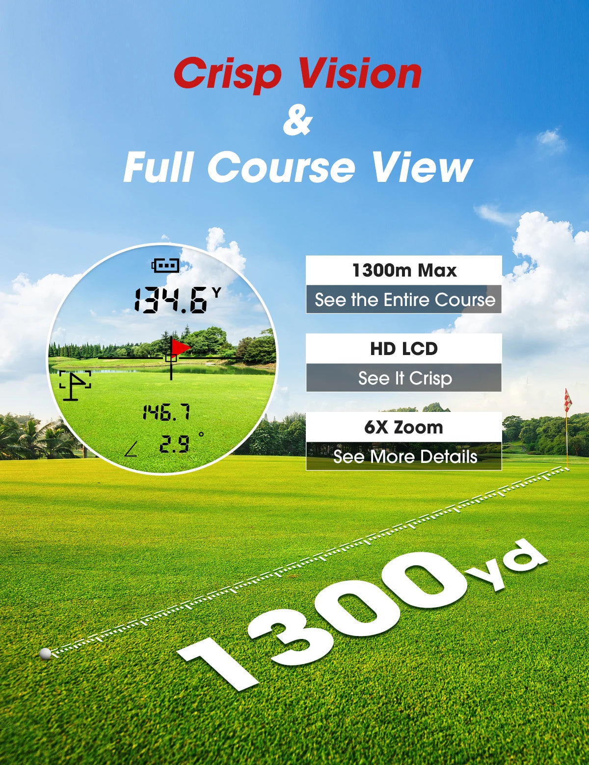 1300 Yards Range Finder Golf 6X Mag/slope
