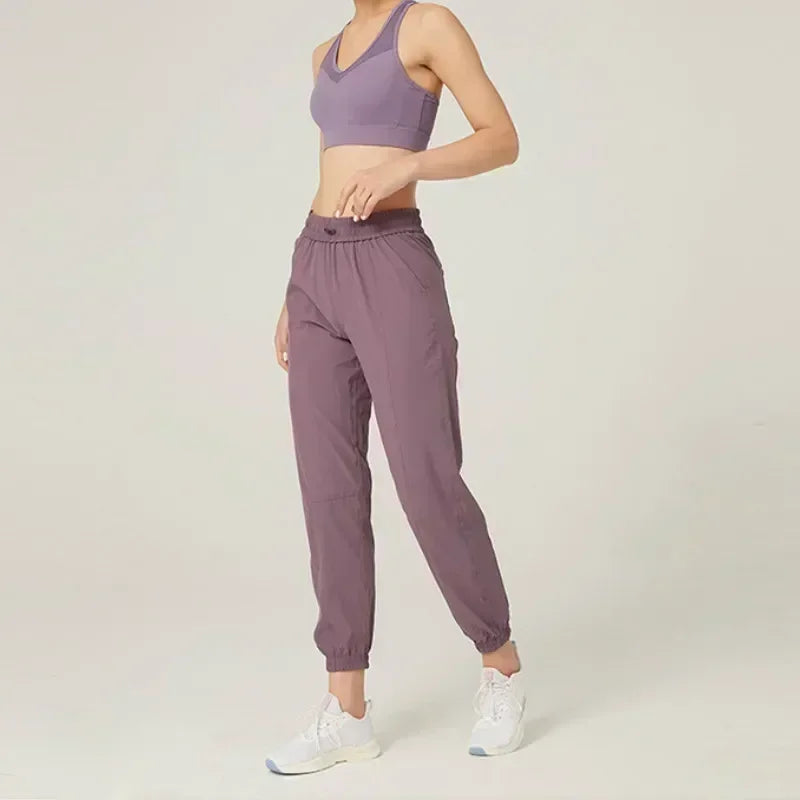 Fabric Drawstring Running Sport Joggers Women