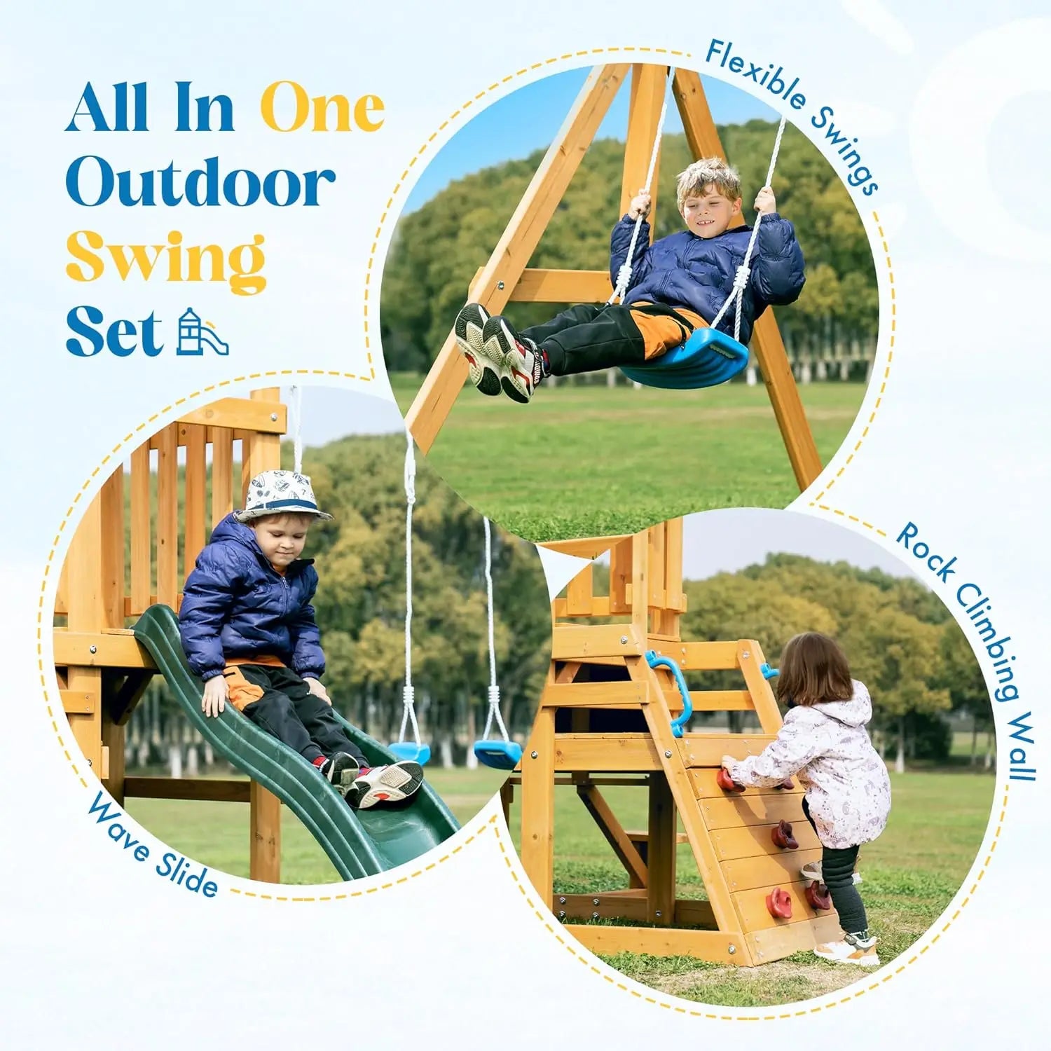 Wooden Swing Set with Dual Swings
