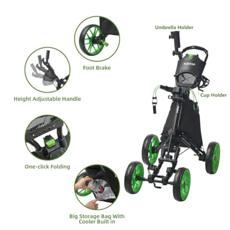 Golf Push Cart 4-Wheels, Folding