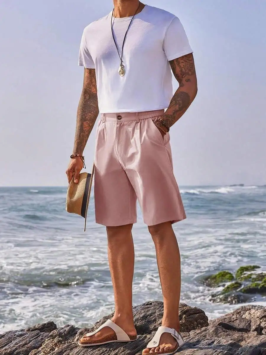 Mens Cotton Flat Front Chino Golf Shorts