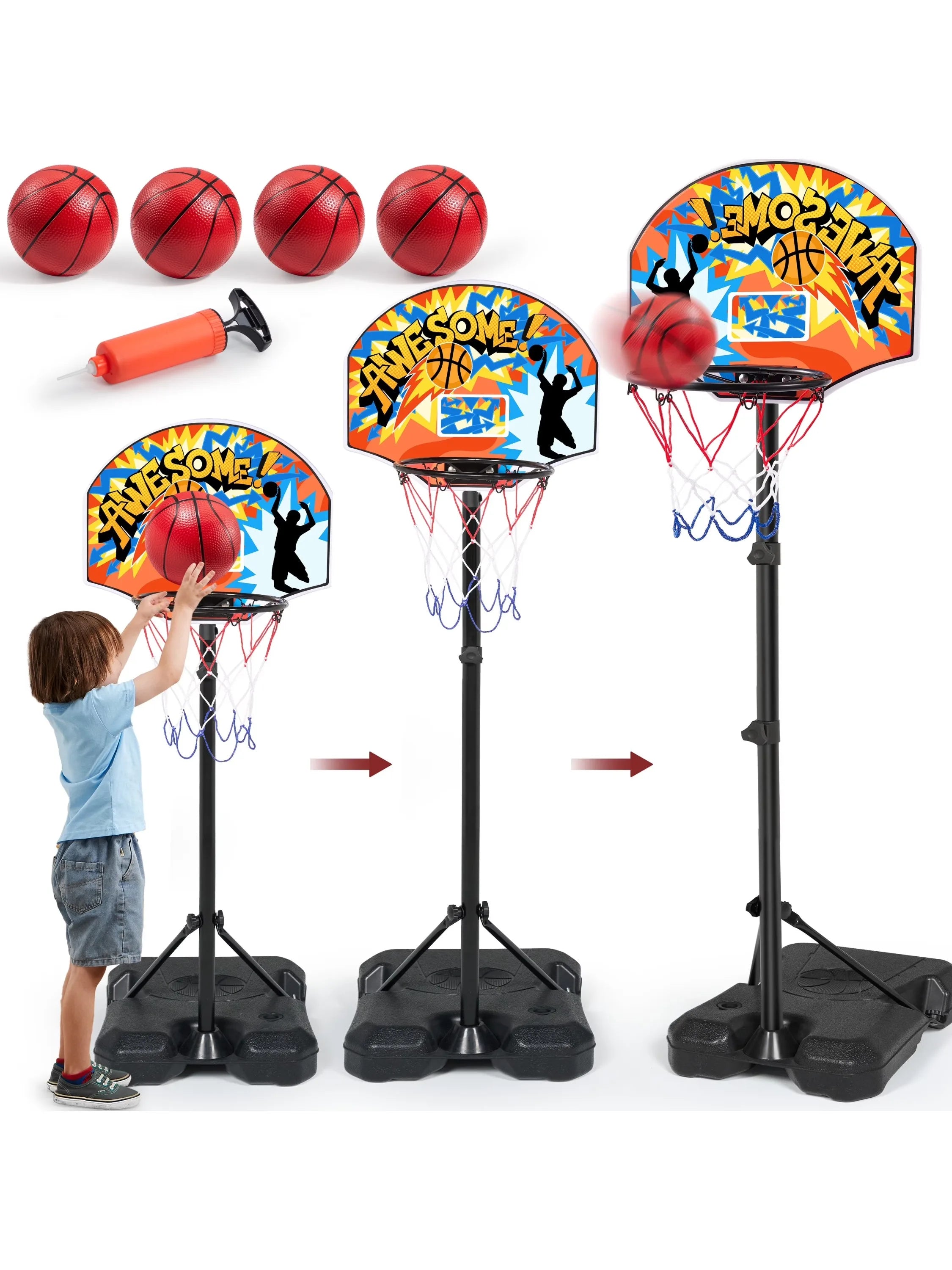 2.8-6.2 ft Adjustable Kids Basketball Hoop