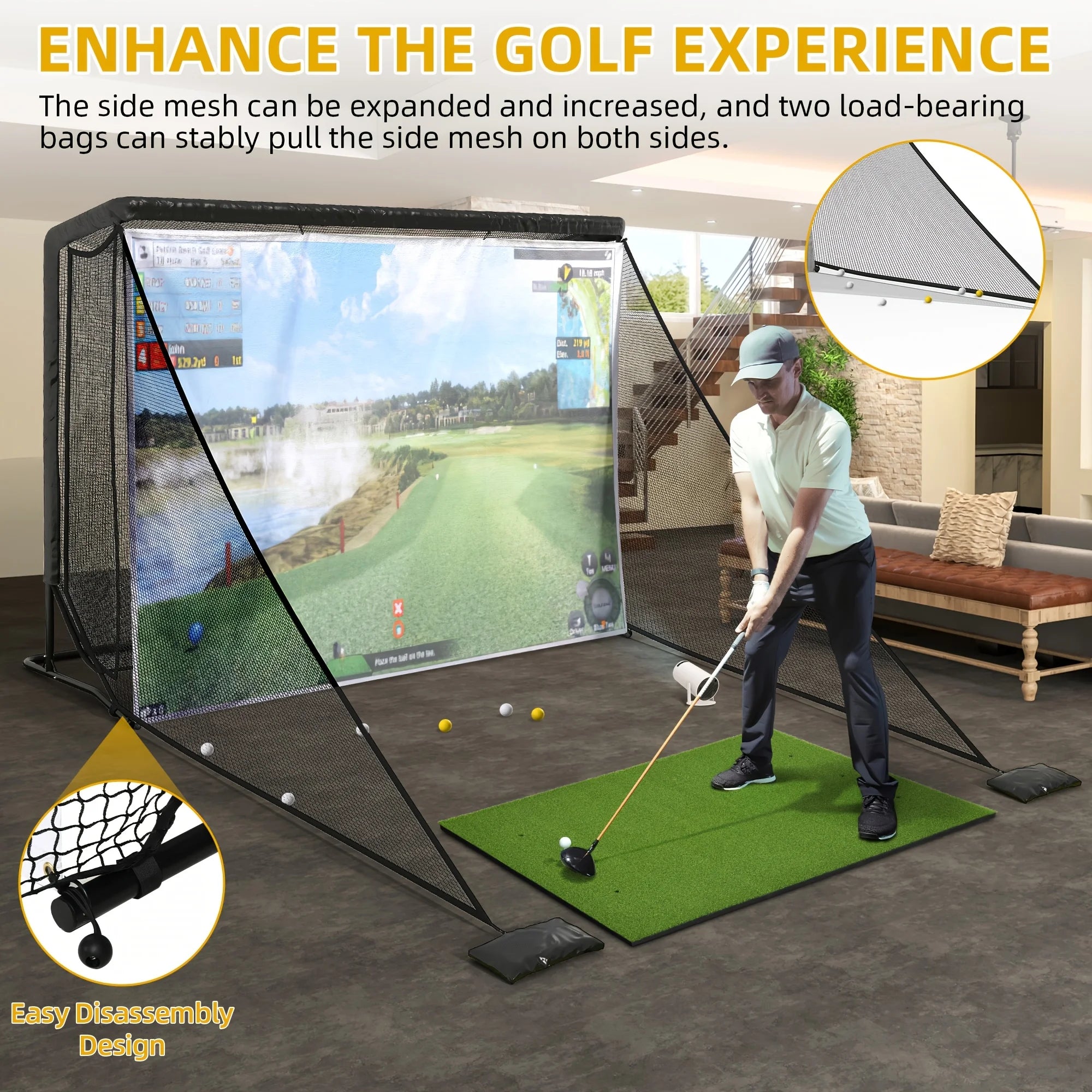 10x7ft Golf Hitting Net with Simulator Cloth