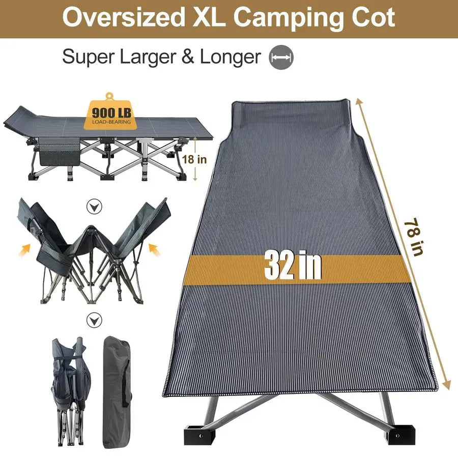 Oversized XXL Folding Camping Cot with Mattress