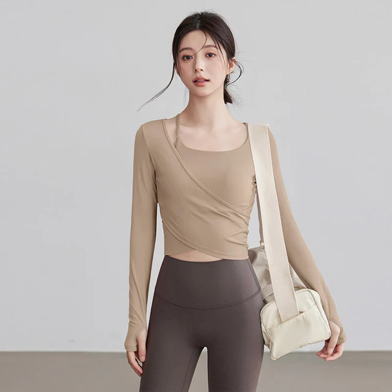 Long Sleeve Sports Tops Pilates Padded Shirt