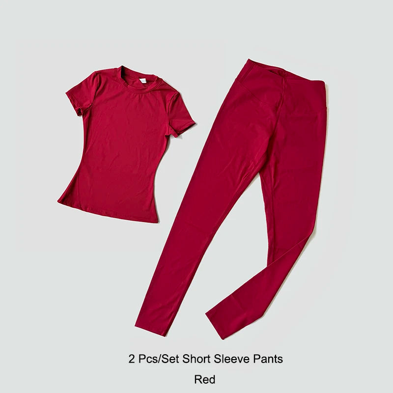 Legging Crop Top Short Sleeves Sports Suit