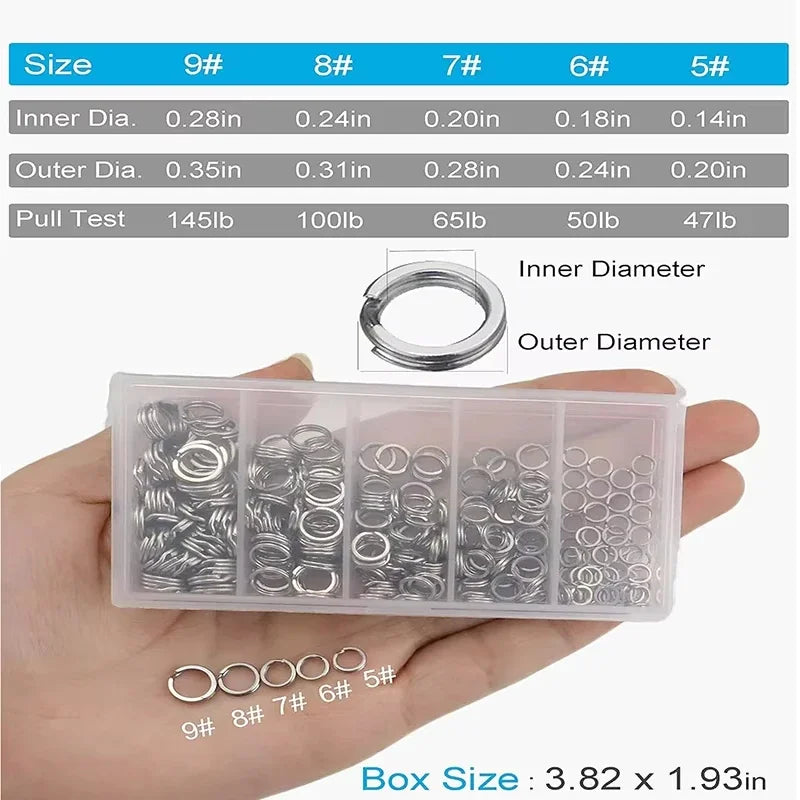 5 Size Stainless Steel Fishing Split Rings