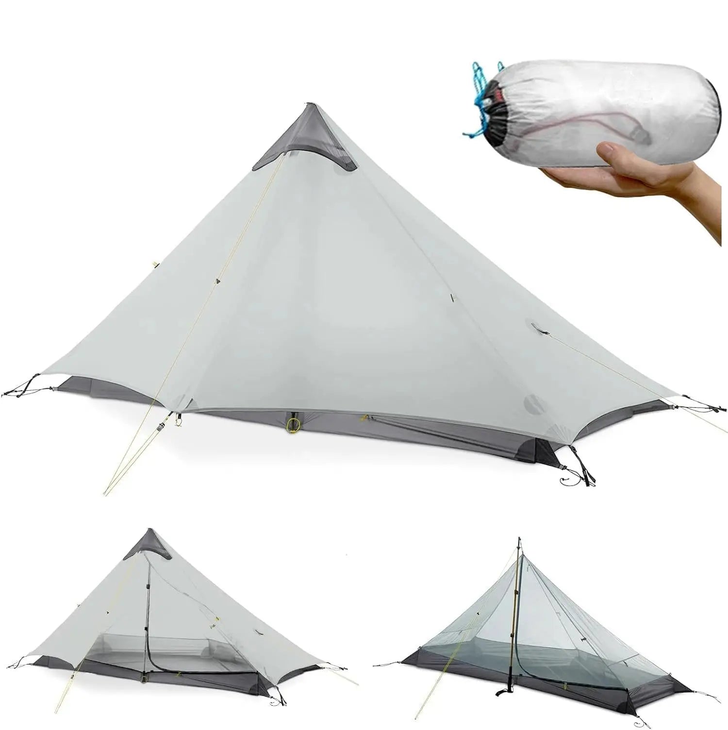 Ultralight 1-Person Pyramid Tent 3-Season 5000mm Waterproof Ripstop Nylon Hiking Camping Trekking