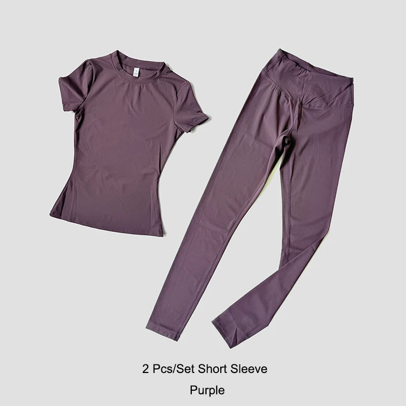 Legging Crop Top Short Sleeves Sports Suit