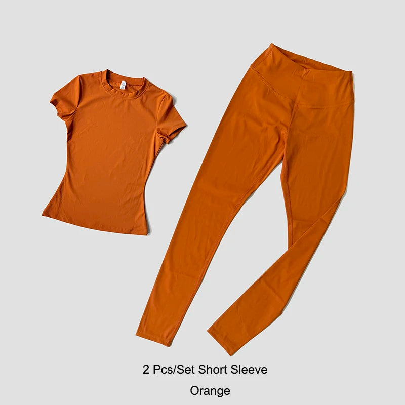 Legging Crop Top Short Sleeves Sports Suit