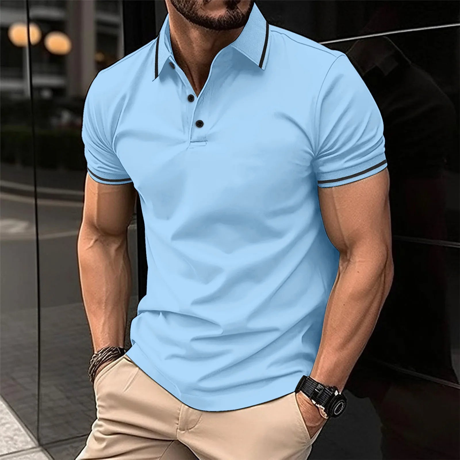 Unbuttoned Ribbed Collar Polo