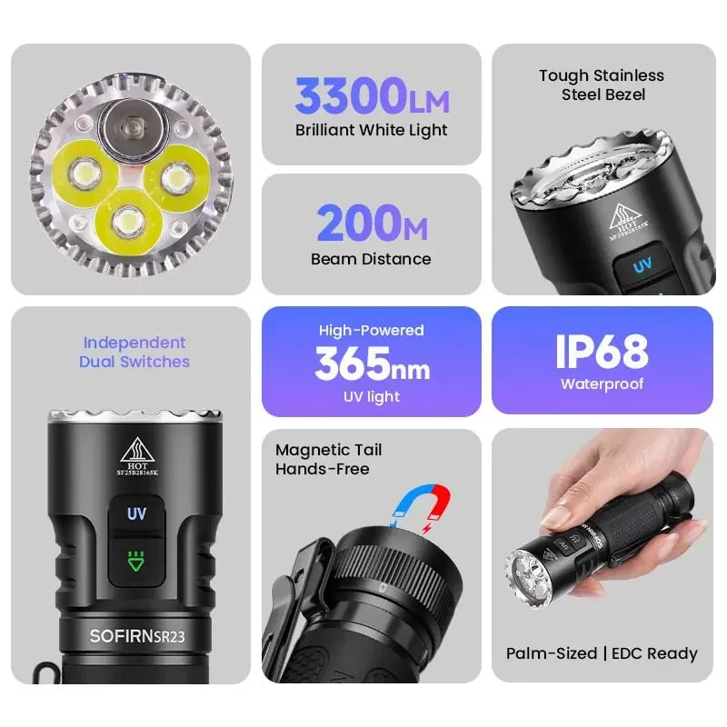 3300LM 6500K Flashlight UV 365nm