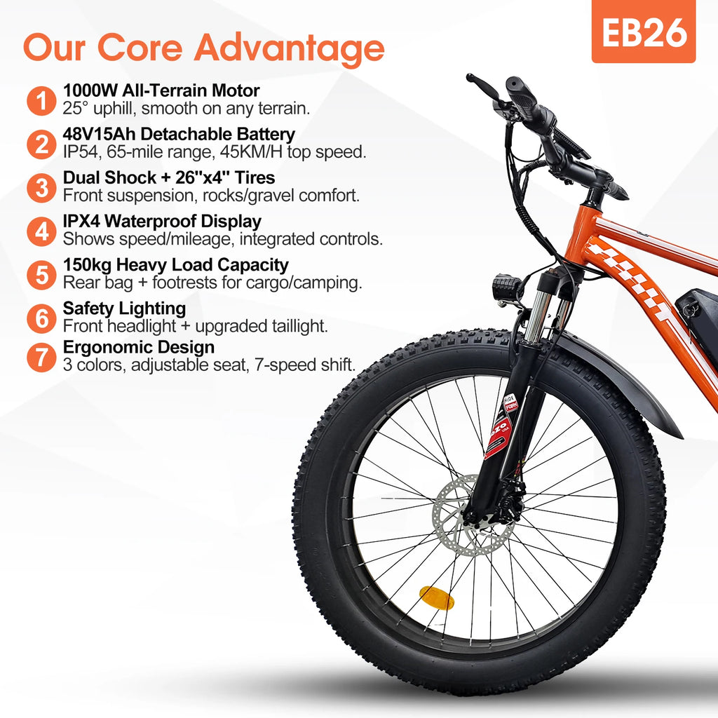 Orange Electric Bike for Adults 1000W