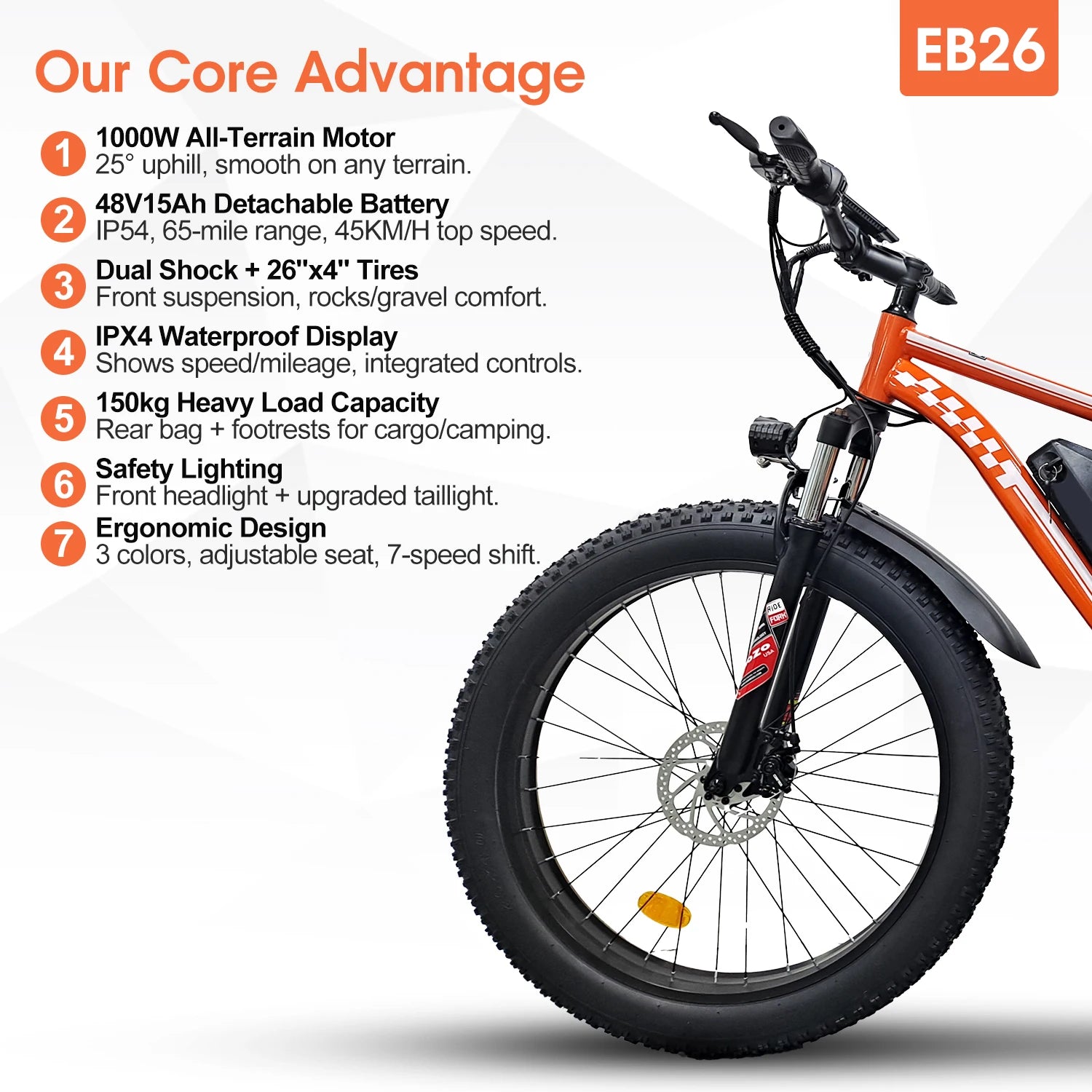 Orange Electric Bike for Adults 1000W