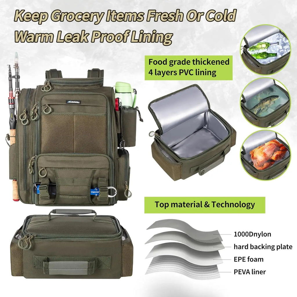 Large Fishing Backpack with Cooler