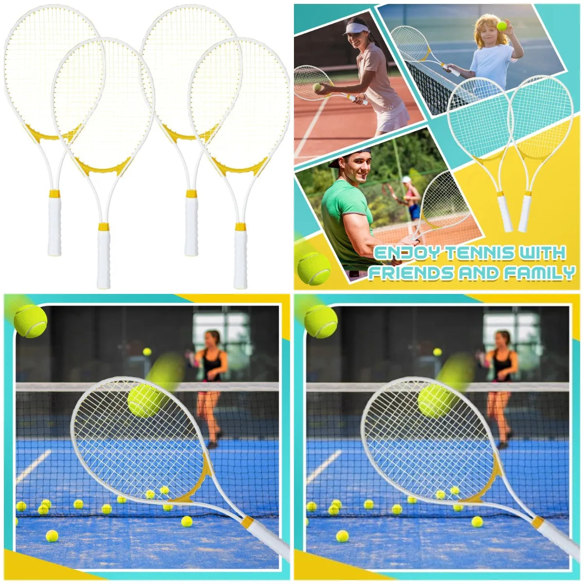 4 Pcs 27"Tennis Rackets for Adults