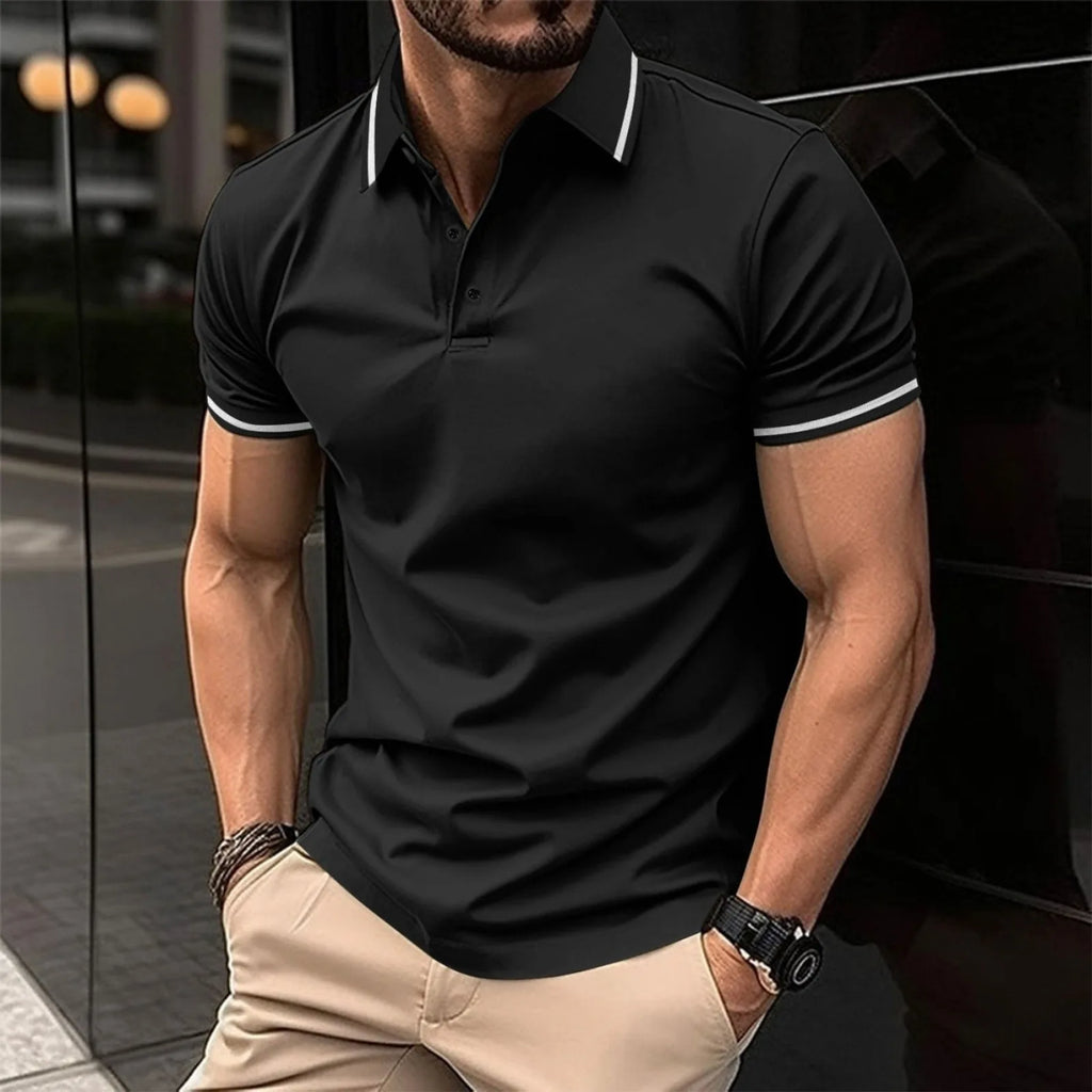 Unbuttoned Ribbed Collar Polo