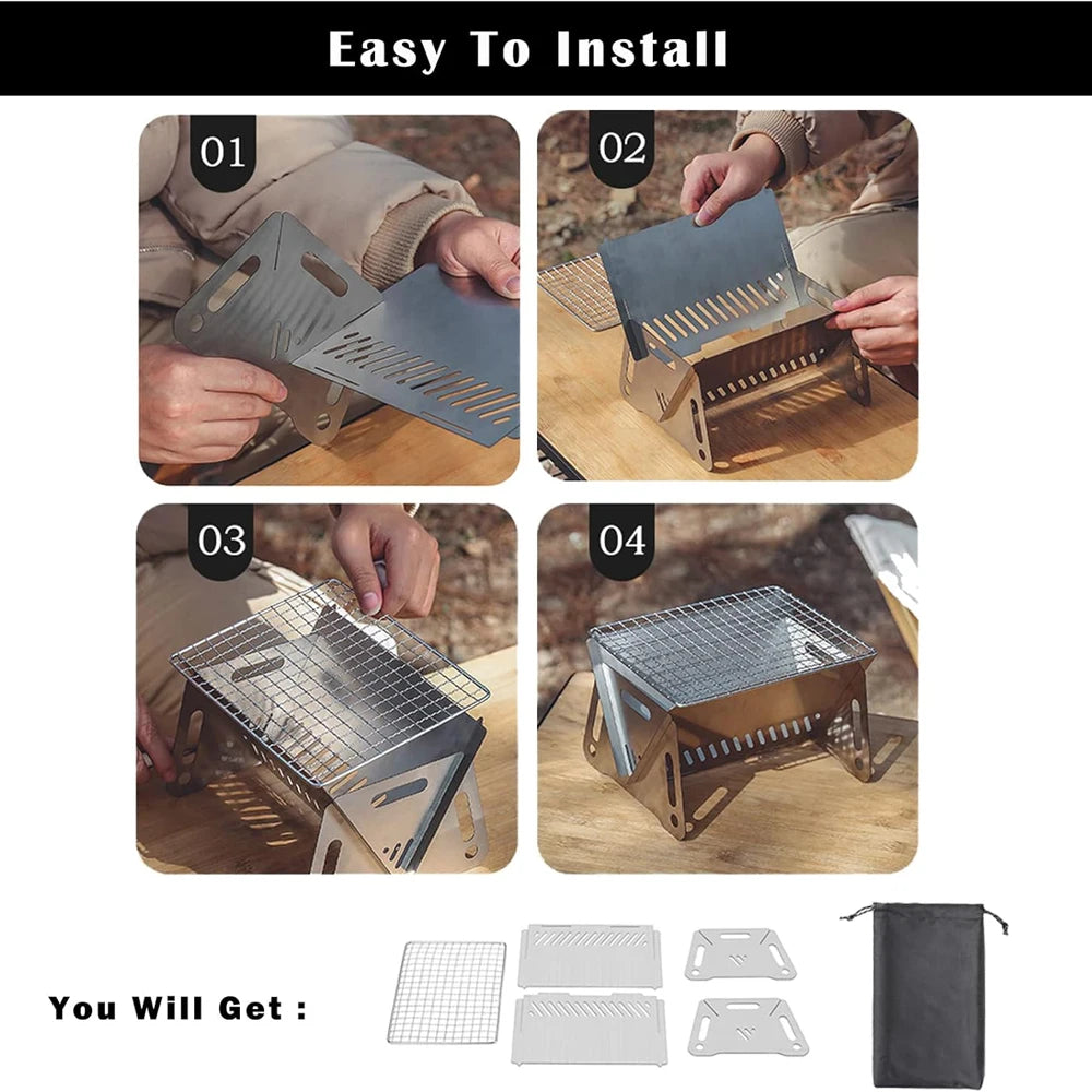 Folding Stainless Steel Charcoal Grill