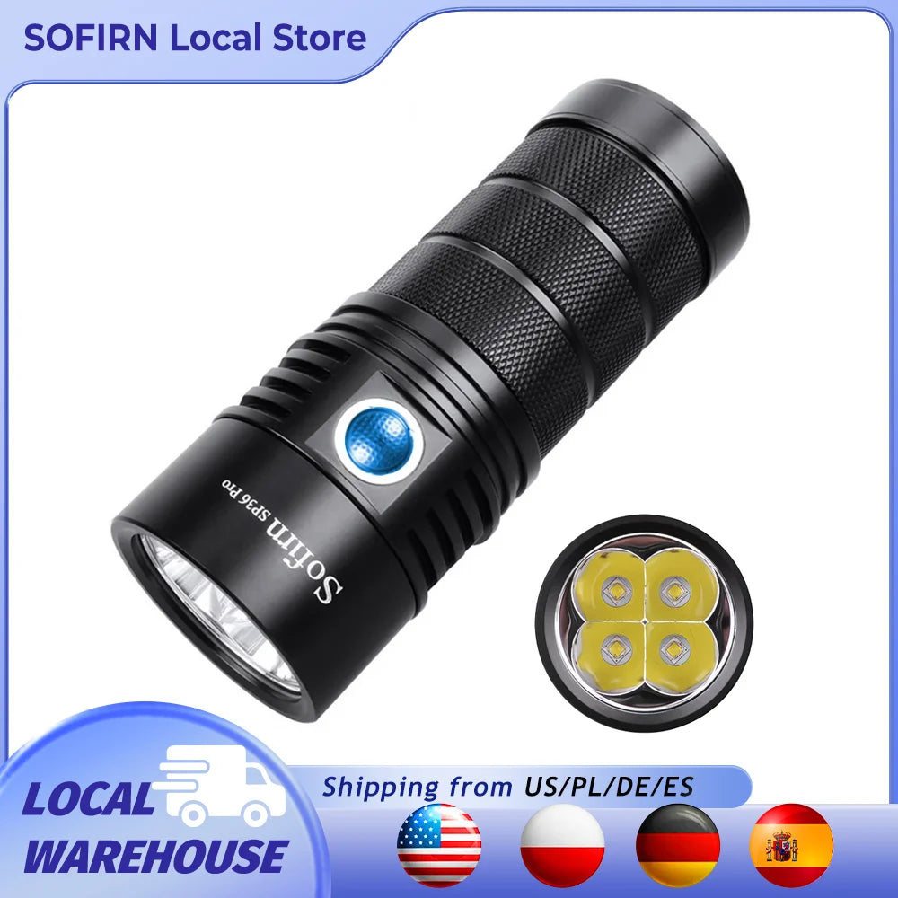 8000lm Powerful LED Flashlight  4*SST40 USB C Rechargeable 18650 Torch