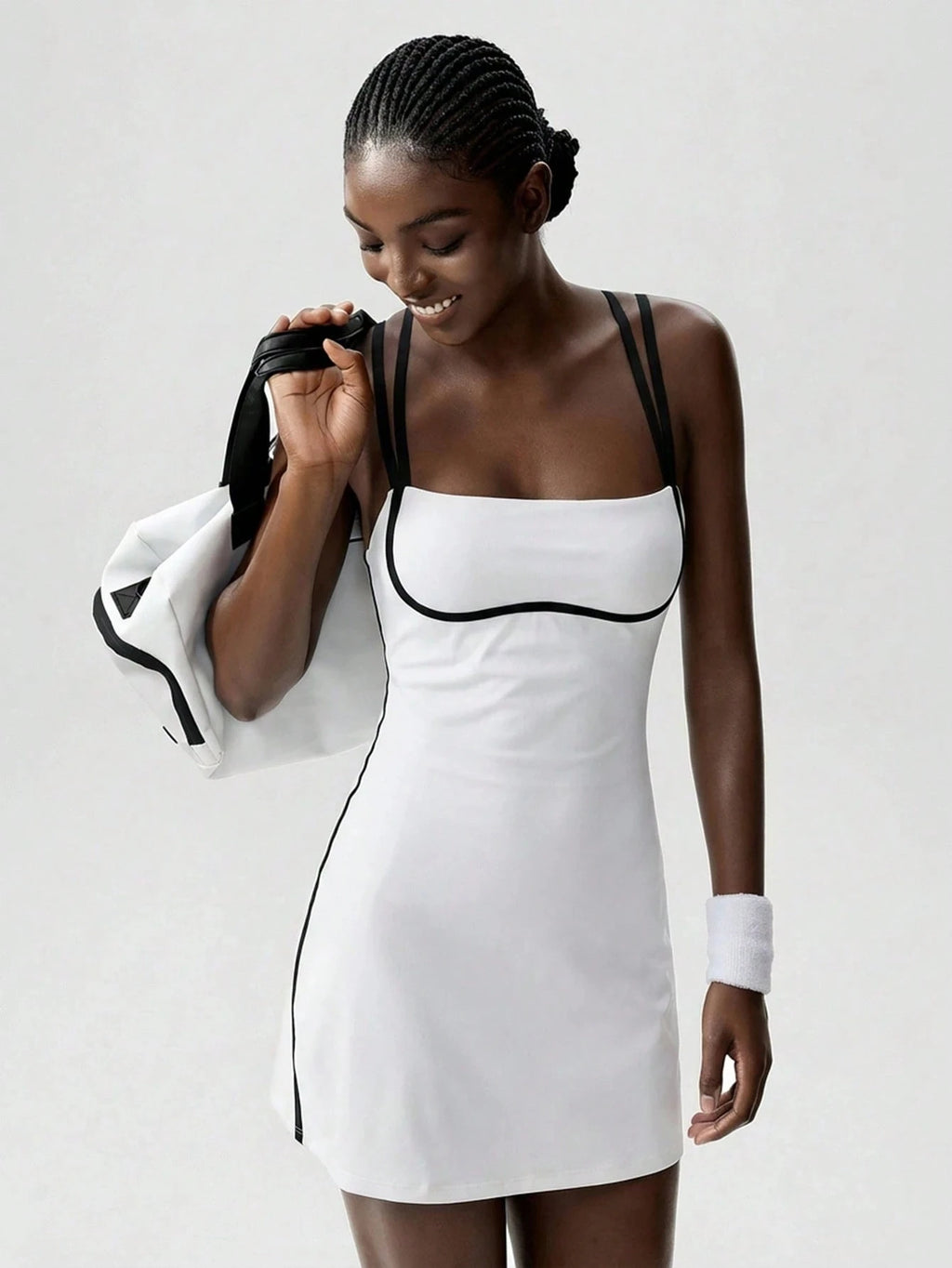 Women's Black Tennis Dress with White Trim