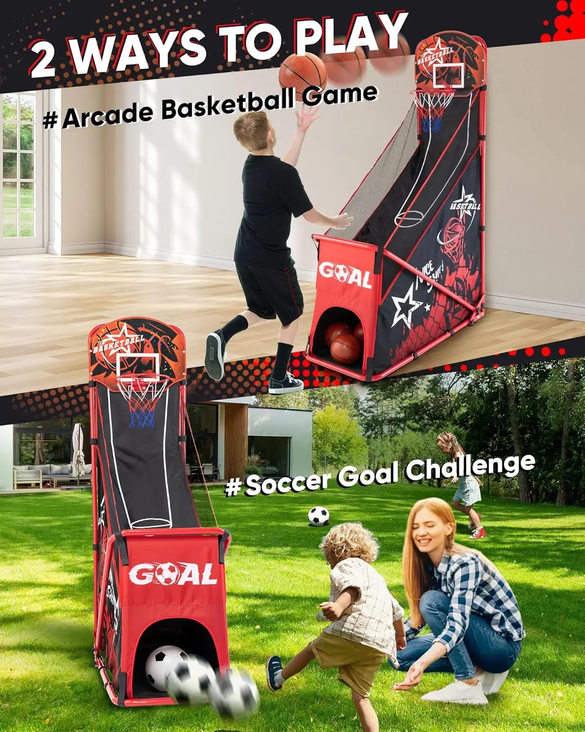 Foldable Basketball Hoop Set with Soccer Goal