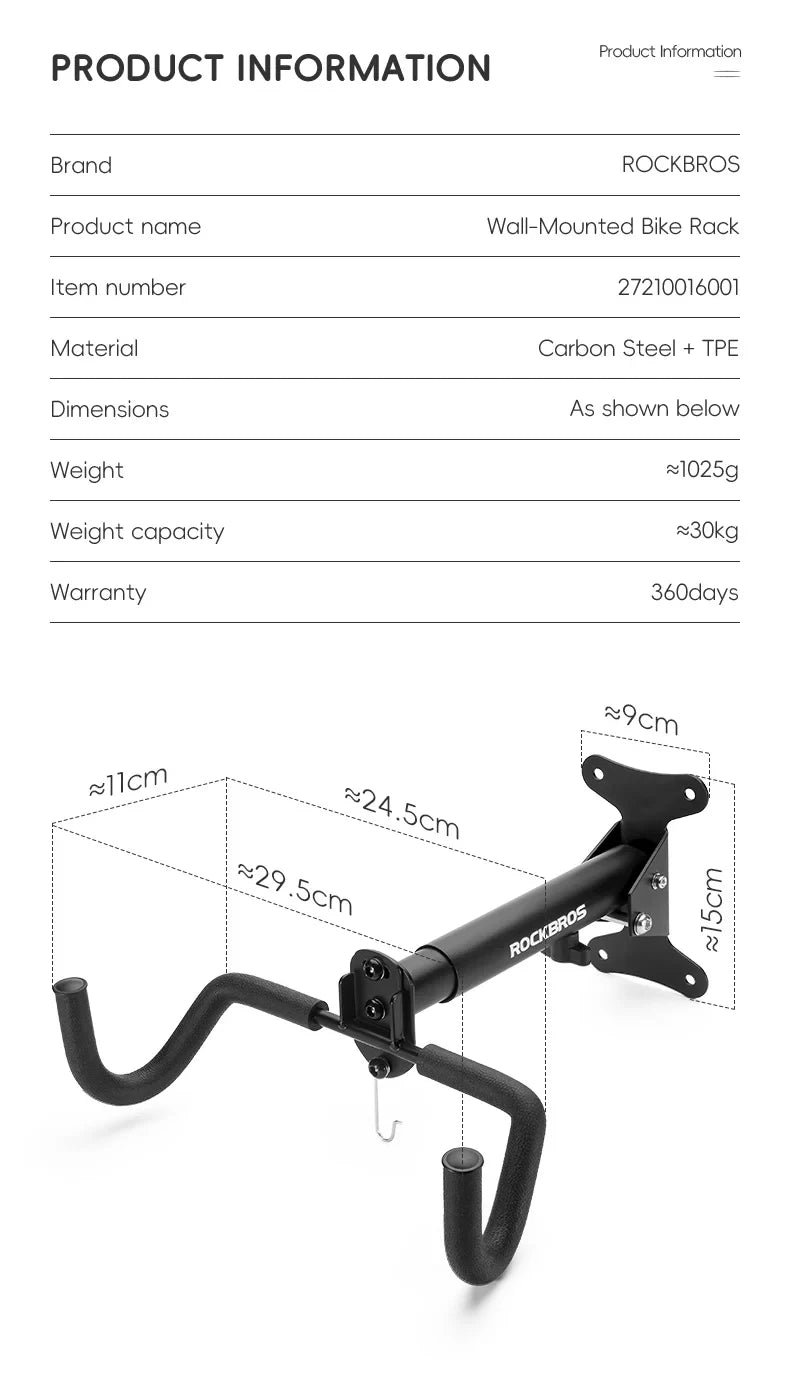 Bike Rack Wall Mount Garage Home