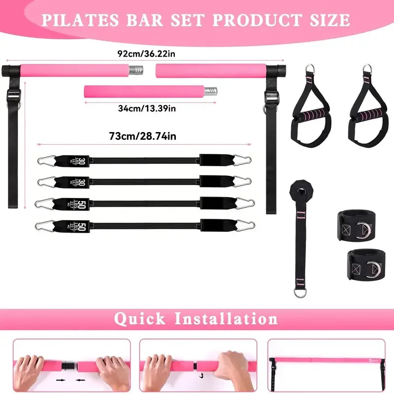 Pilates Bar Kit With Elastic Resistance Bands