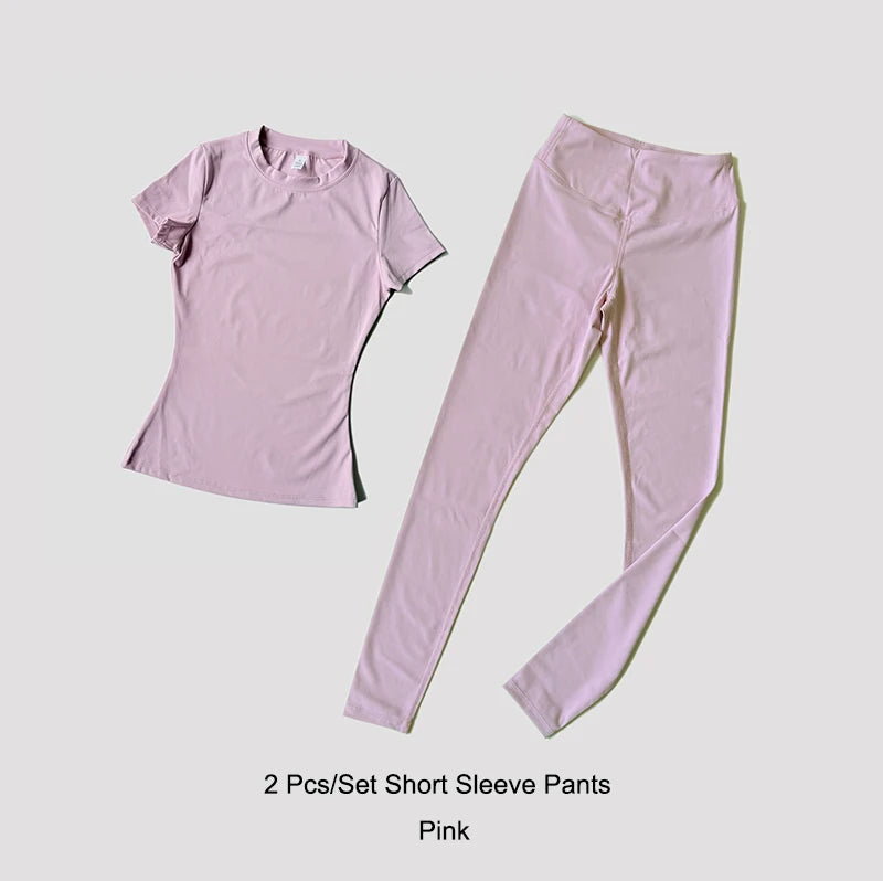Legging Crop Top Short Sleeves Sports Suit