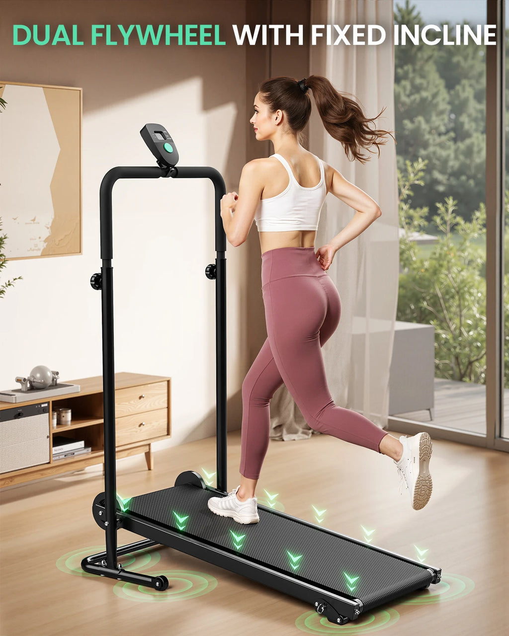 Non-Electric Treadmill with Dual Flywhee