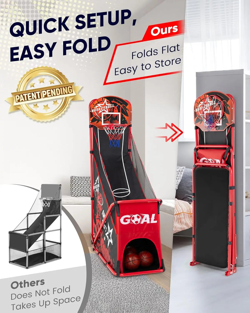 Foldable Basketball Hoop Set with Soccer Goal