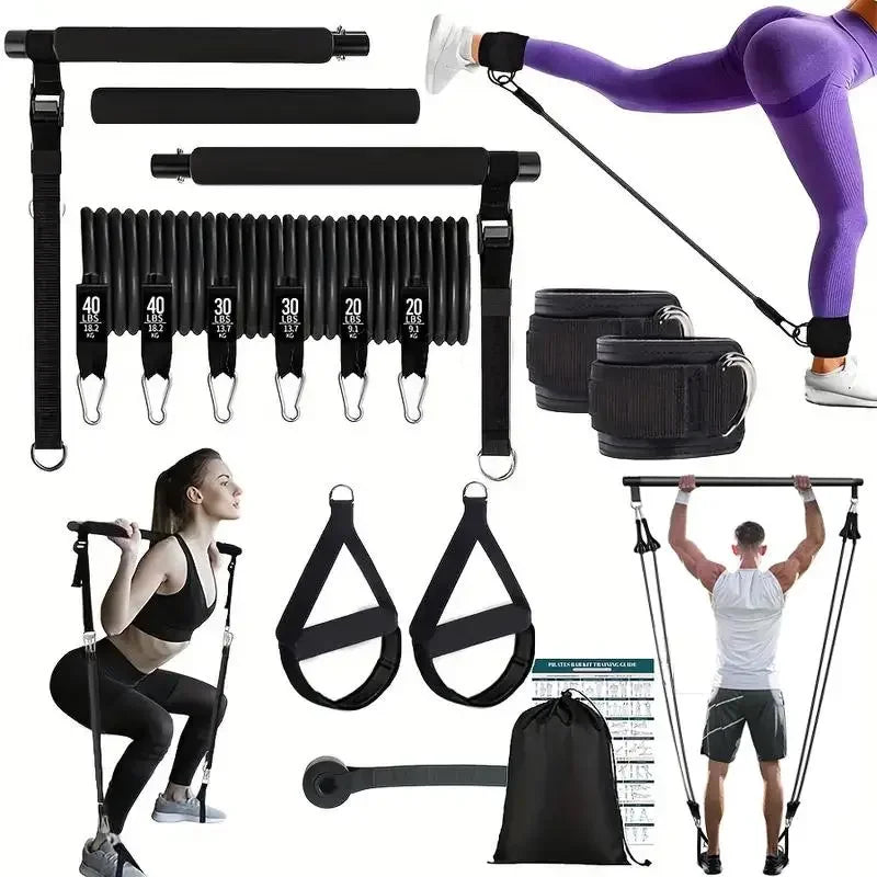 Pilates Bar Kit With Elastic Resistance Bands