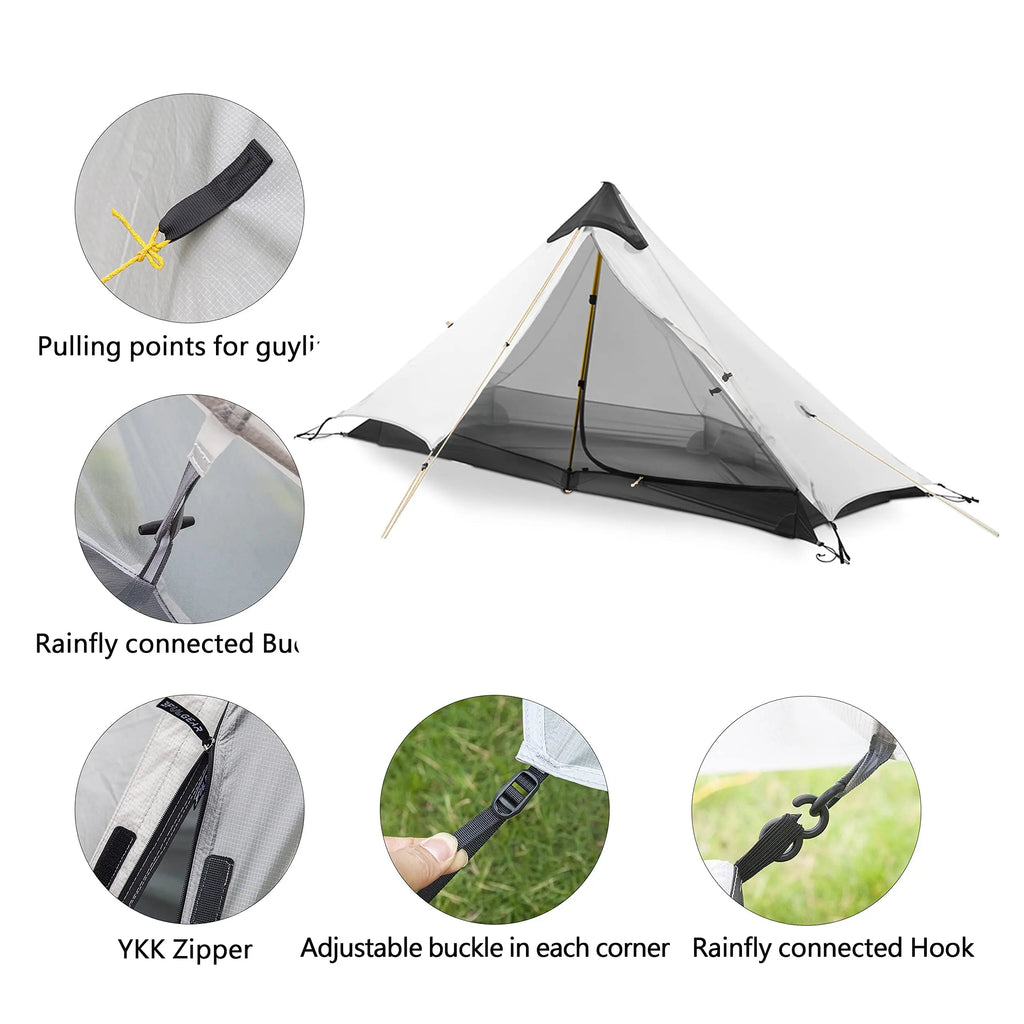 Ultralight 1-Person Pyramid Tent 3-Season 5000mm Waterproof Ripstop Nylon Hiking Camping Trekking