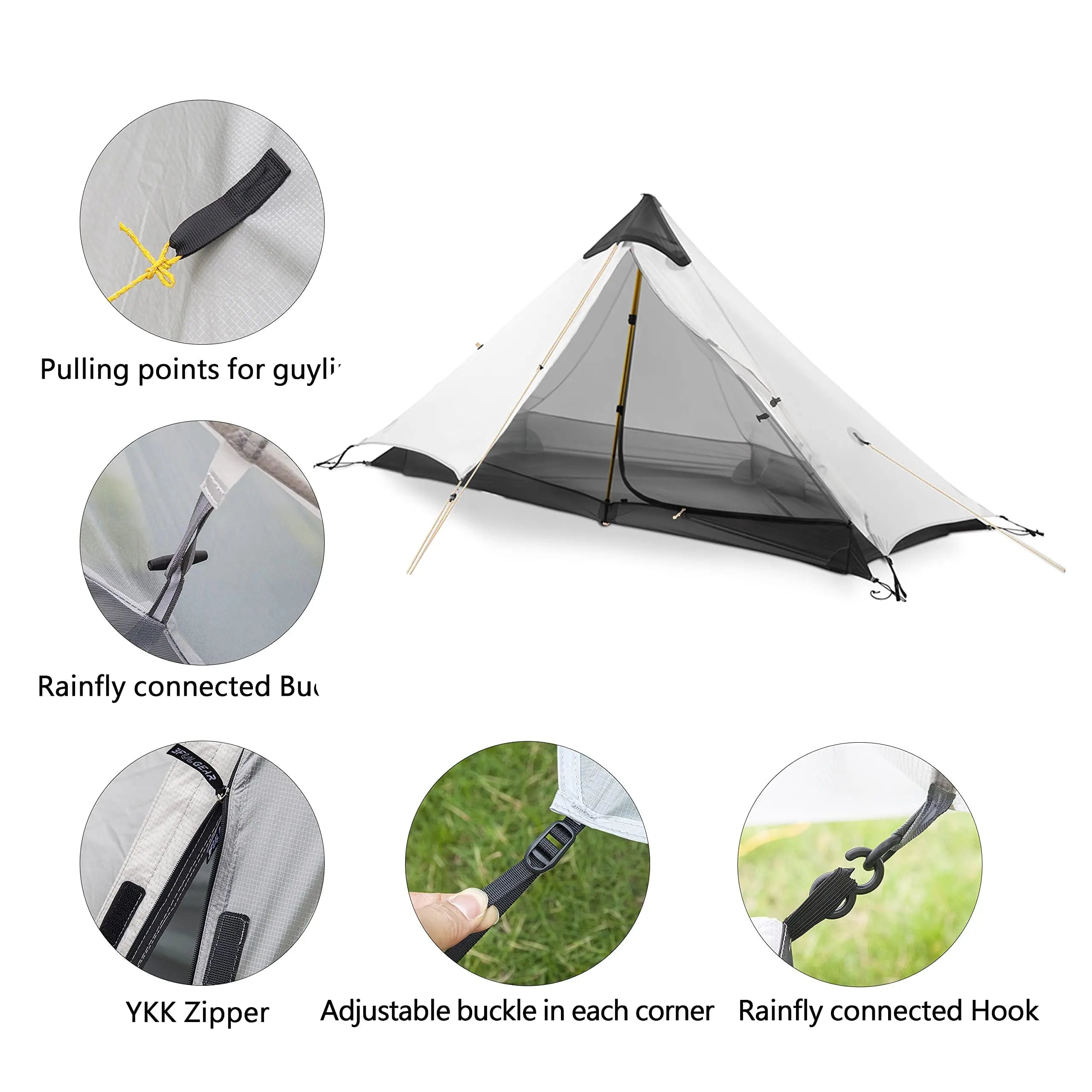 Ultralight 1-Person Pyramid Tent 3-Season 5000mm Waterproof Ripstop Nylon Hiking Camping Trekking