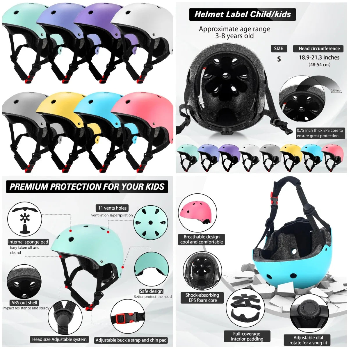 8 Pcs Kids Bike Helmets Bulk