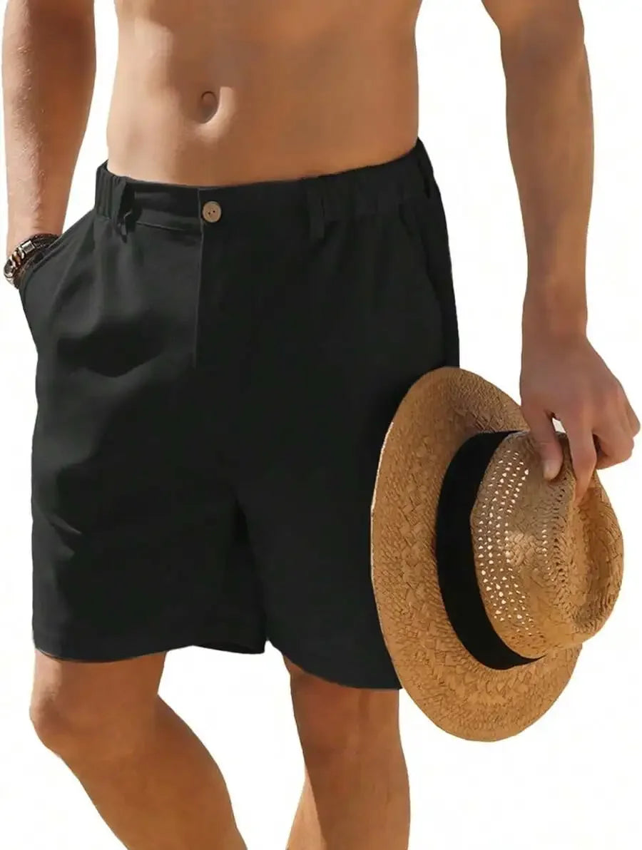 Mens Casual Cotton Linen Golf  Shorts