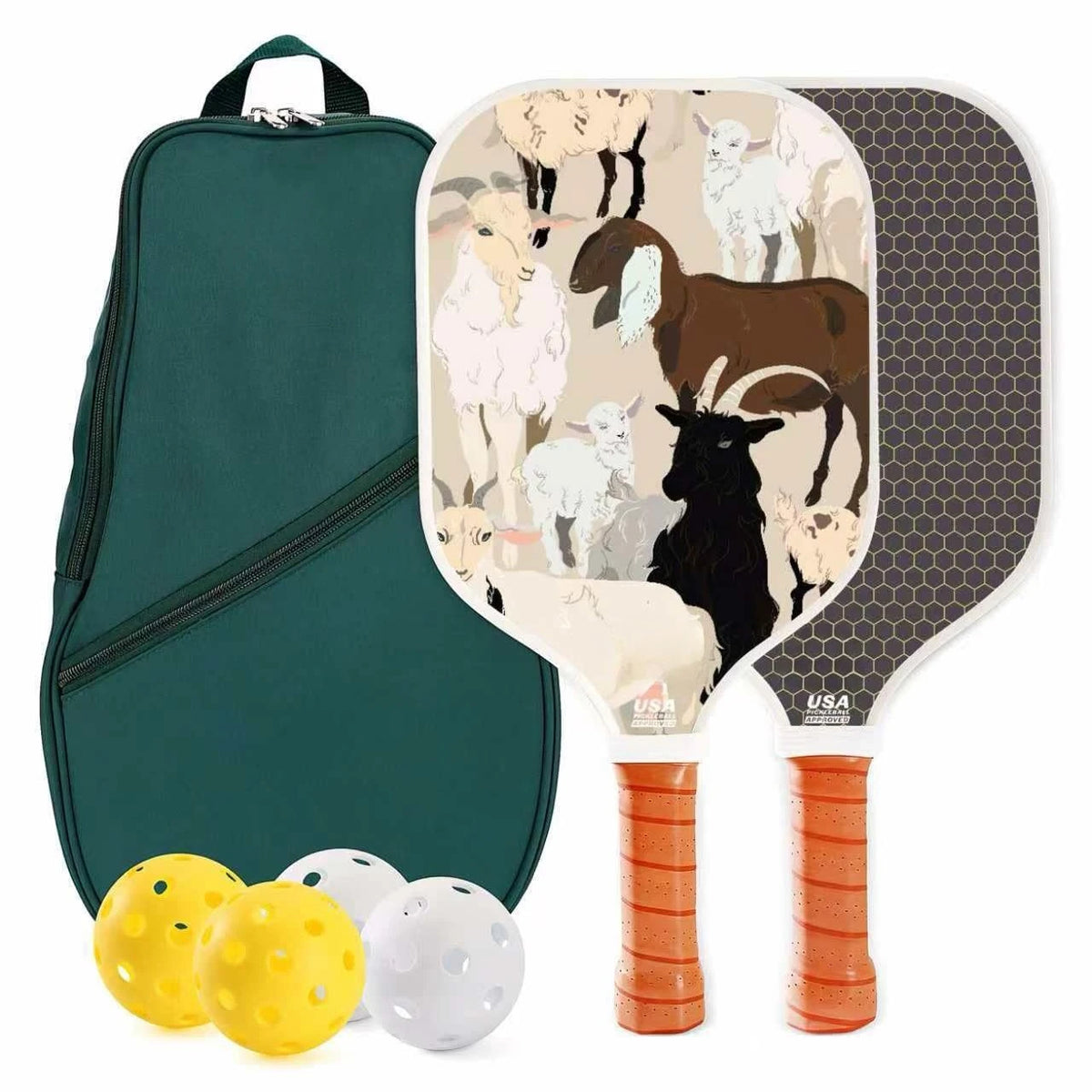 Set of 2 Fiberglass Pickleball Paddles With 4 Balls