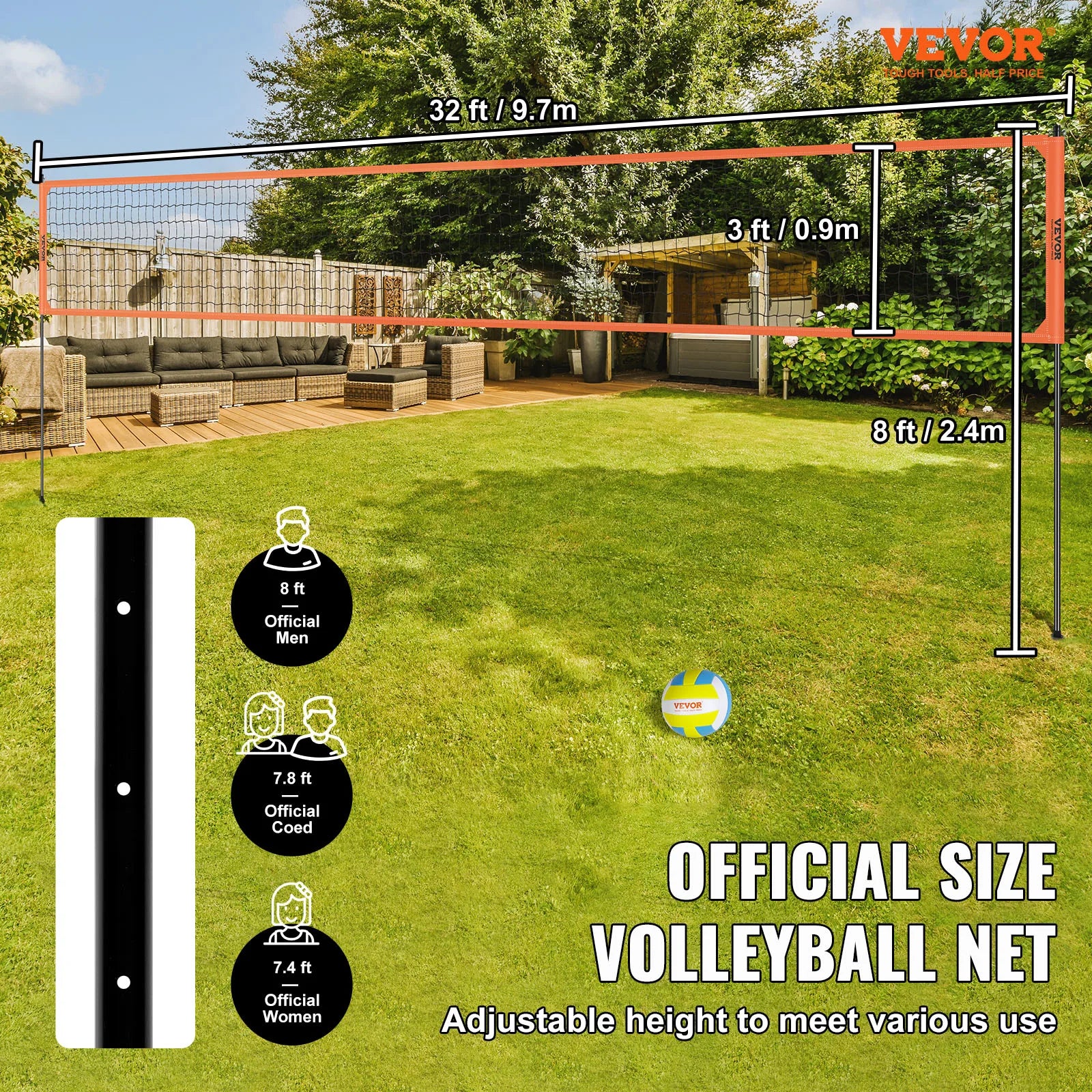 1.25-1.75inch  Portable Volleyball Net System