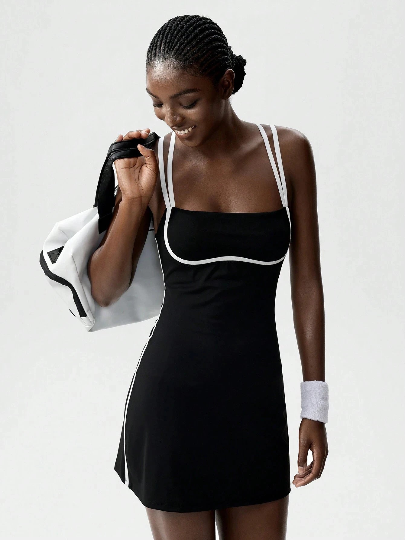 Women's Black Tennis Dress with White Trim