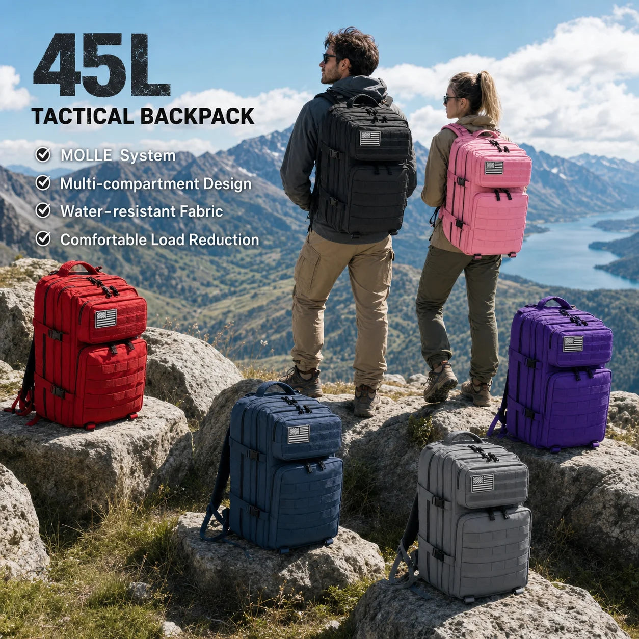 45L Tactical Travel Backpack   Multi Pocket