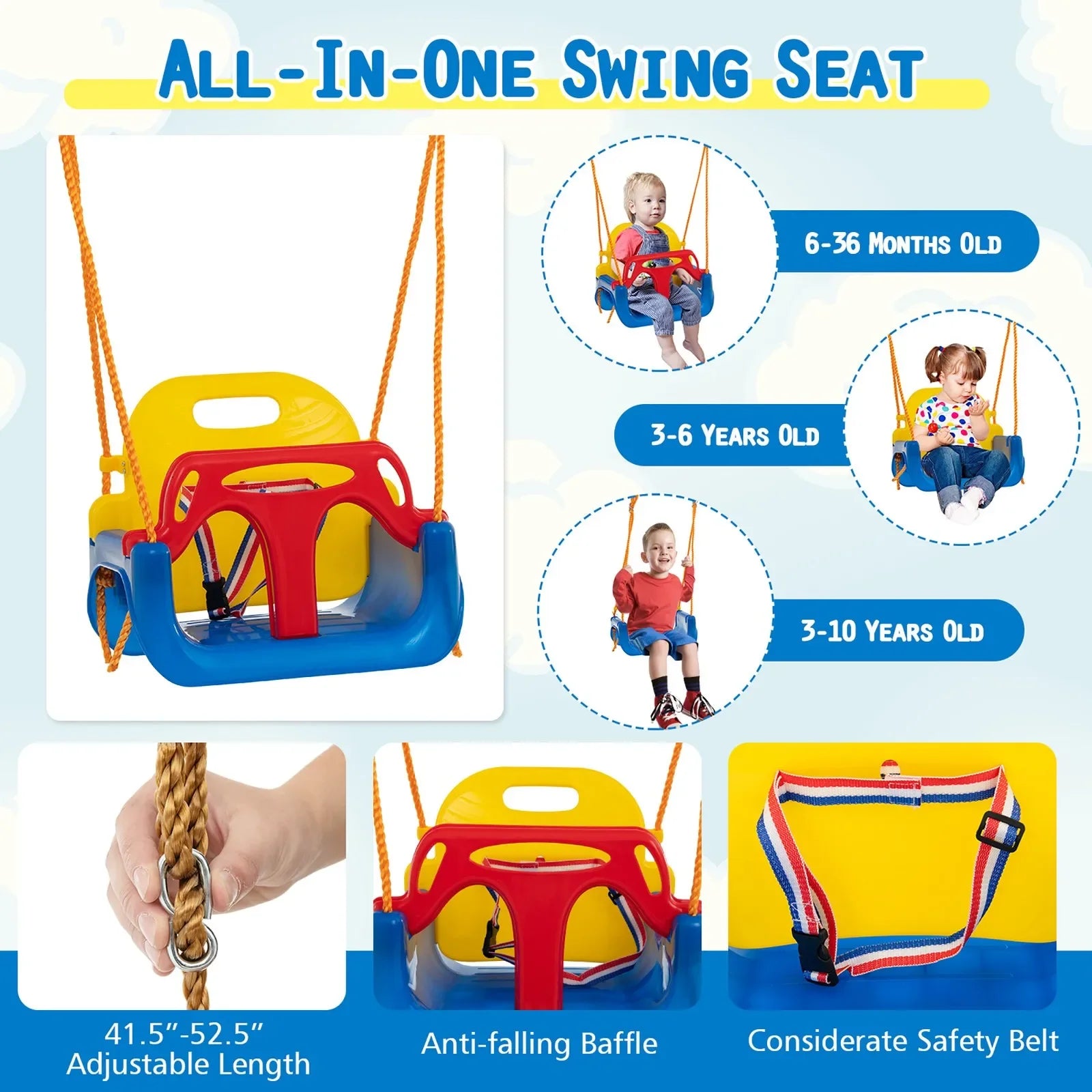 3-in-1 Kids Swing Set 660 LBS