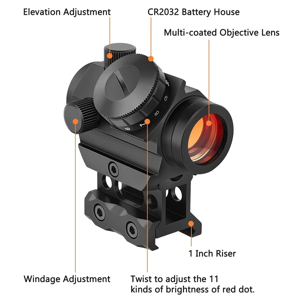2MOA Red Dot Sight 1x25mm Reflex Sight