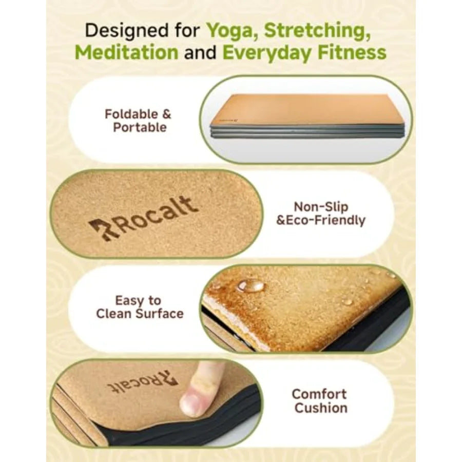 Foldable Cork Yoga Mat 69 x 24 x 0.25 in