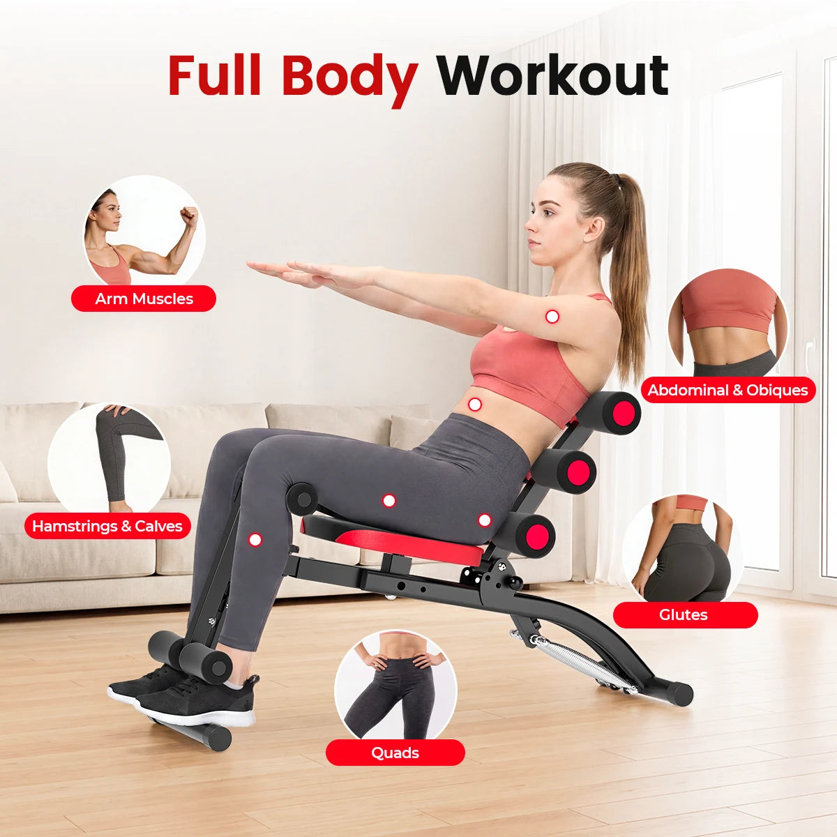 6 in 1 4-Level Adjustable Ab Workout Bench