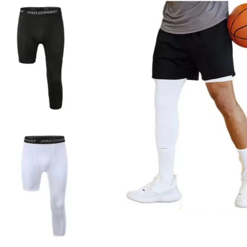 Men One Leg Compression Tights Pants