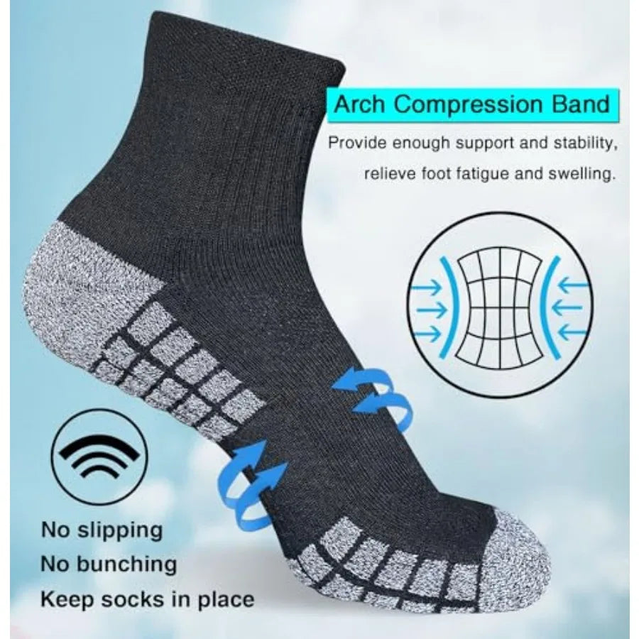 5 Pair Men's Athletic Cushioned Quarter Socks