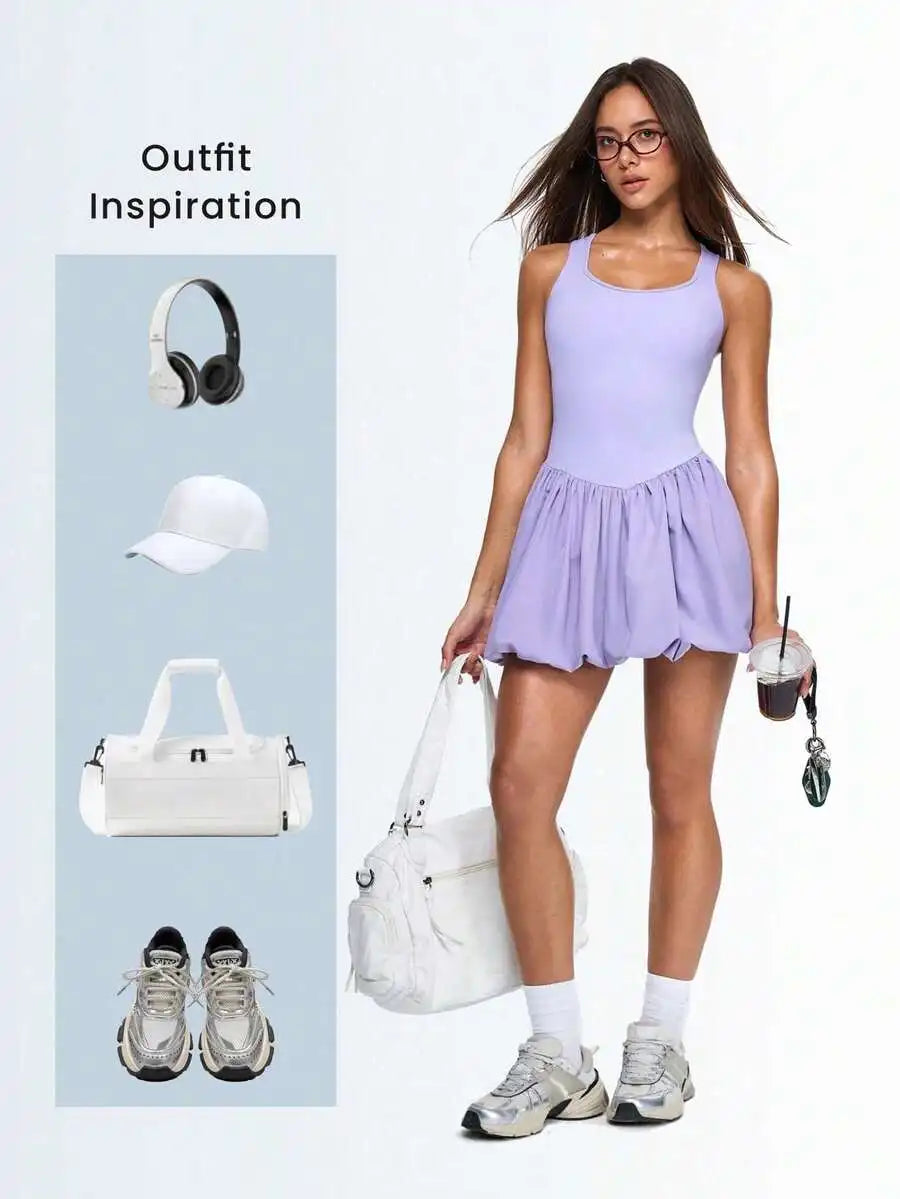 Light Purple Bubble Hem Tennis Dress