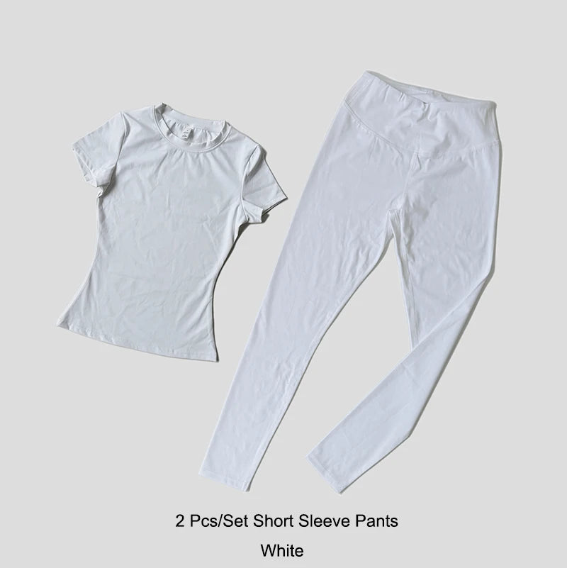 Legging Crop Top Short Sleeves Sports Suit