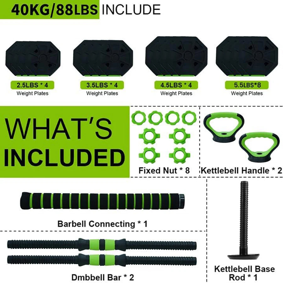 66lbs/88lbs Weight 4 in 1 Adjustable Kettlebell Set  Dumbbell