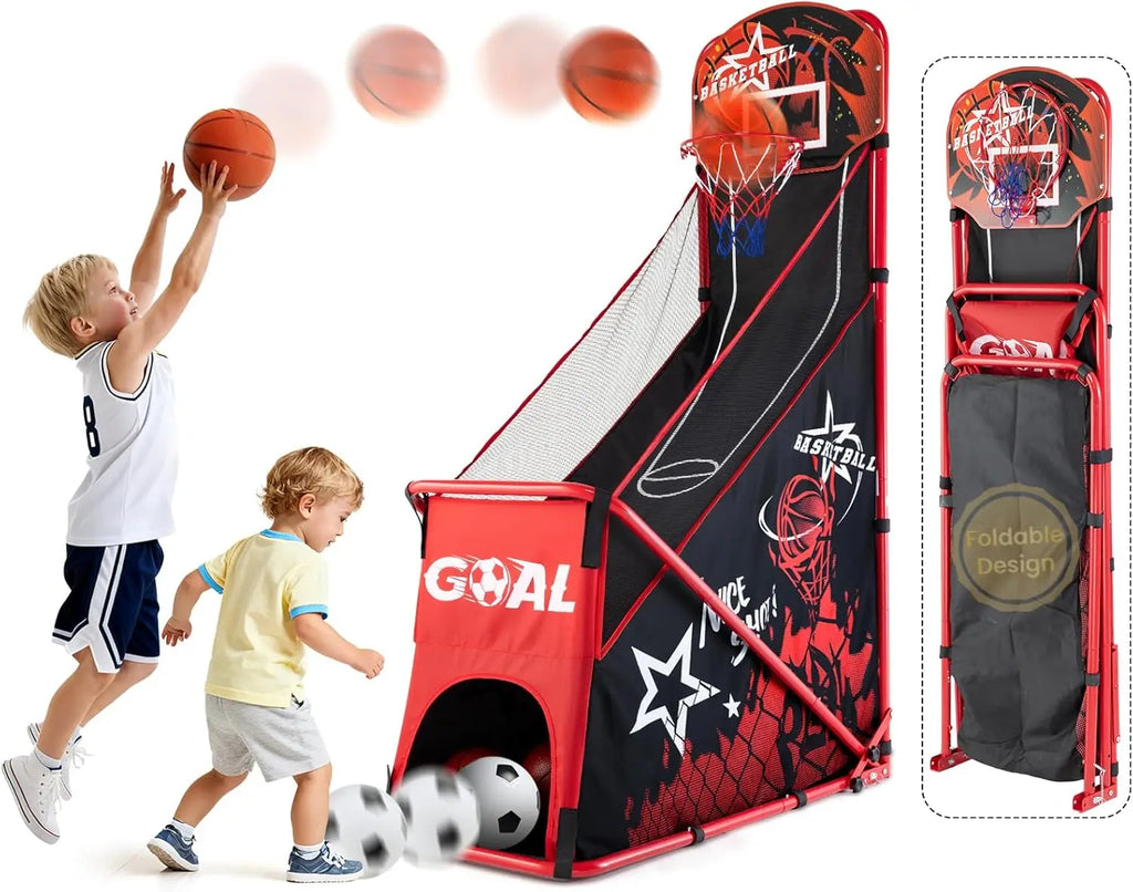 Foldable Basketball Hoop Set with Soccer Goal